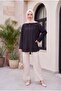 Round Neck Buttoned Spanish Sleeve Siena Tunic - Black - 3