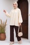 Lace-Up Collar, Buttoned, Lined, Embroidered Oversize Linen Tunic - Yellow - 5