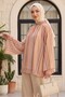 Hakim Yaka Striped Lined Oversize Thin Voile Tunic - Salmon - 3