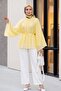 Hakim Collar Belted Lined Spanish Sleeve Oversize Lyocell Tunic - Yellow - 5