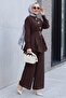 Lined Cupra Suit with Elastic Waistband, Belt, Pockets and Trousers - Dark Brown - 3