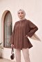 Round Neck Buttoned Spanish Sleeve Siena Tunic - Brown - 3