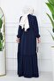 Zippered Top with Partial Sleeves and Elastic Sleeves - Navy - 5