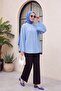 Round Neck Buttoned Spanish Sleeve Siena Tunic -Blue - 3