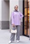 Round Neck Casual Combed Cotton Tunic - Light Lilac - 4