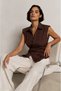 Women's Brown Sleeveless Poplin Shirt with Waist Tie - 3