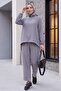 Drawstring Front Trousers Ayrobin Loose Fit Set -Grey - 5