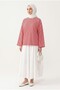 Crew Neck Striped Viscose Sweatshirt -Red - 8