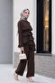 Asymmetrical layered detailed laced pants lined cupra suit - coffee - 4