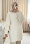 Square Patterned Slit Yumoş Knitwear Tunic - Cream
