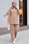Half-Zip High-Neck Combed Cotton Suit - Mink