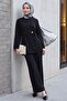 Cross-Tied Front Slit Scuba Suit - Black