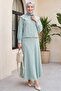 Lace Collar Pure Linen Look Skirt Suit - Water Green - 4