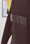 Leather Detailed Metal Chain Dress - Brown - 5