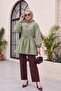 Stone Buttoned Shirt with Elasticized Sleeves and Tie Detail - Water Green - 3
