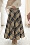 Plaid Patterned Side Zipper Cashmere Bell Skirt - Mink