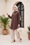 Oval Cut Long Shirt with Hidden Buttons -Brown - 4
