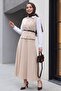 Cross Buttoned Vest Skirt Double Set -Beige