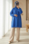 Round Neck Heart Patterned Combed Cotton Tunic - Blue