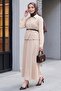 Cross Buttoned Vest Skirt Double Set -Beige - 3