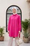 Oval Cut Long Shirt with Hidden Buttons -Fuchsia