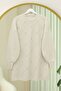 Stone Detailed Square Patterned Knitwear Tunic -Cream