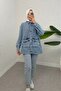 Stone detailed spreading pocketed denim jacket - ice blue