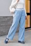 Thin Jeans with Waist Hook and Belt Detail - Light Blue