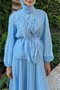 Buttoned Double Suit with Elastic Sleeves and Ruffle Rope Detail - Baby Blue