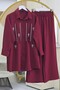 Sofia Linen Suit with Buttoned Front Sequined Trousers - Burgundy