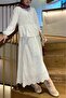 Elastic Sleeve and Tie Front Lined Kimono Set - White