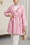 Ruffled Front Lace-Up Sleeve Elastic Kimono -Powder