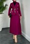 Skirt Pleated Belted Buttoned Jacket Suit -Purple