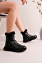 Women's Black Plush Fur Buckle Zippered Winter Boots Thick Sole Casual Boots - 3