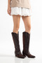 Bitter Brown Matte Leather Trok Staple Detail Western Cowboy Boots - 6