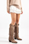 Mink Camel Matte Suede Tasseled Buckle Western Cowboy Boots - 5