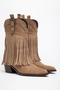 Mink Camel Matte Suede Tasseled Buckle Western Cowboy Boots