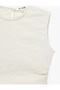 Embroidered Patterned Slim Fit Sleeveless Crew Neck Buttoned Draped Blouse - 4