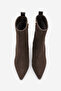 Women's Pointed Toe Thick-Heeled Dark Brown Heeled Boots Esvon Brown Suede - 5