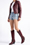 Burgundy Matte Leather Chain Buckle Trok Detail Pointed Toe Western Cowboy Boots - 6