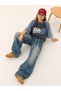 Women's Lace-Up Waist Cargo Baggy Jeans with Knee Pockets Blue - 4