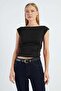 Side Draped Boat Neck Blouse - 2