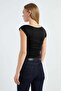 Side Draped Boat Neck Blouse - 5