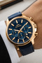 Functional Leather Cord, Steel Case Men's Wristwatch Wrist Bracelet Gift Navy Blue Sdslz006 - 3
