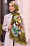 Women's Olive Green Orchid Patterned Soft Shawl