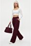Lycra Series Viora Light Pleated Stretchy Burgundy Palazzo Pants - 5