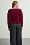 Women's Soft Plush Look Boat Neck Asymmetrical Cut Knitwear Sweater - 5