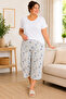 Patterned Combed Cotton Below Knee Plus Size Mother Women's Capri Blue&Beige Butterfly Patterned - 2