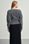 Women's Soft Plush Look Boat Neck Asymmetrical Cut Knitwear Sweater - 6