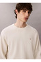Men's Brand Logo Embroidered Round Neck Stylish Looking Cream Sweater Suitable for Daily Use - 3